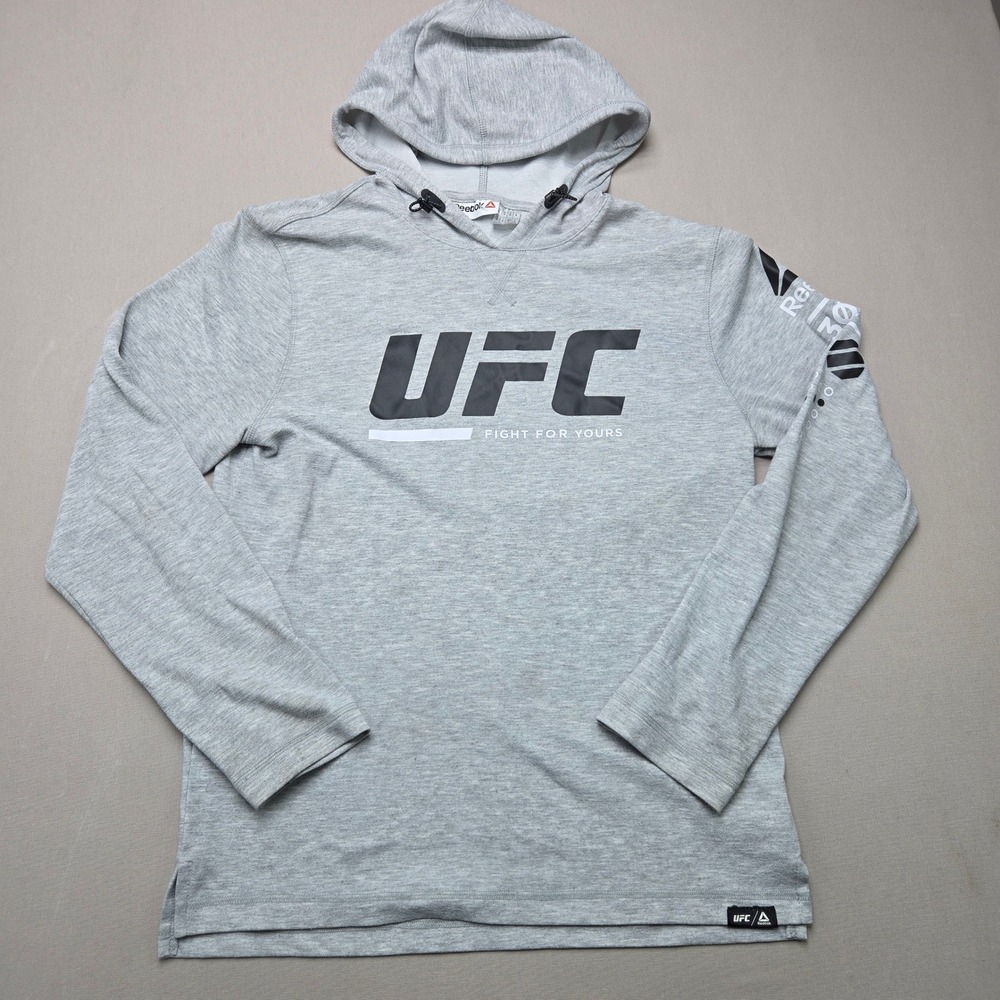 Reebok UFC Hoodie Fight For Yours Speedwick Graphic Long Sleeve Grey Men Size S
